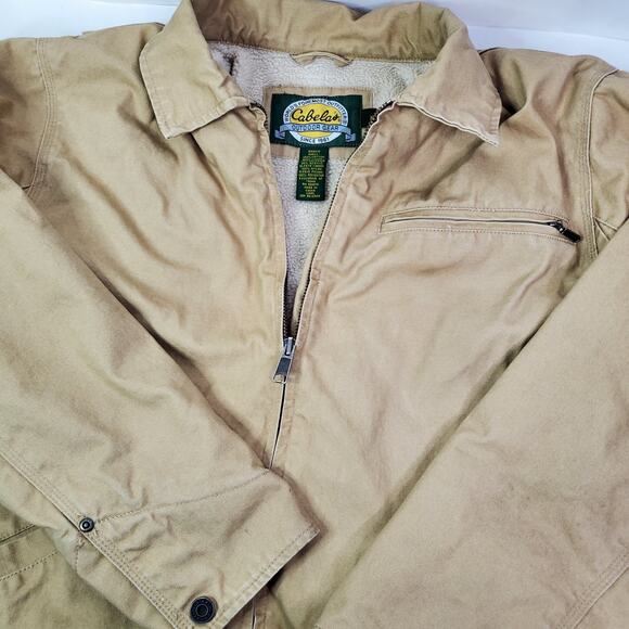 Cabelas Chore Coat Mens Medium Beige Canvas Sherpa Lined Work Field Jacket - Picture 8 of 16